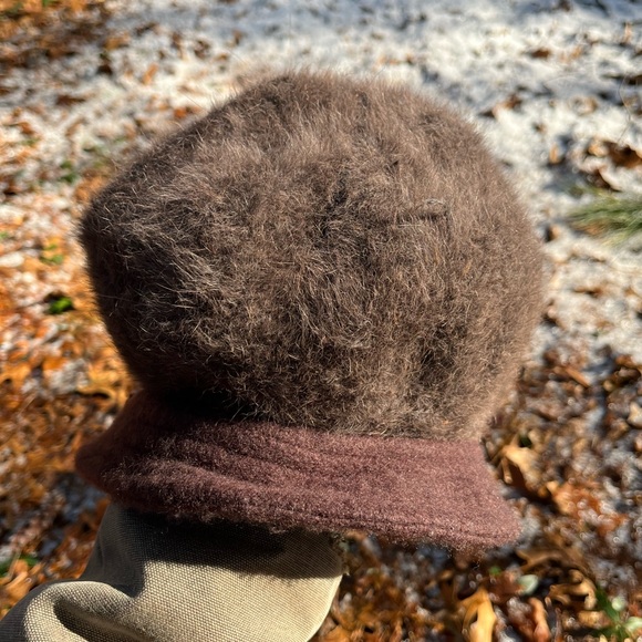 Y2K Angora Rabbit Fur Knit Hat + Genuine Fur Accent Brown - Picture 13 of 16